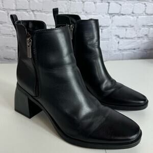Anne Klein Black leather size 9 wide block heel side zip mid calf booties